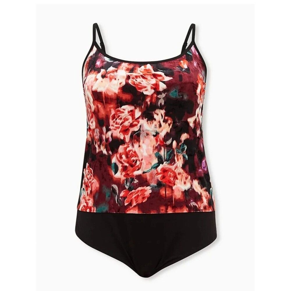 NEW Torrid 1 Burgundy Purple Floral Velvet Cami Bodysuit 3936-